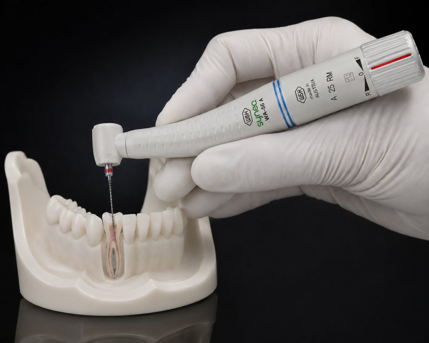 W&H Synea WA-56 A в работе на модели челюсти
